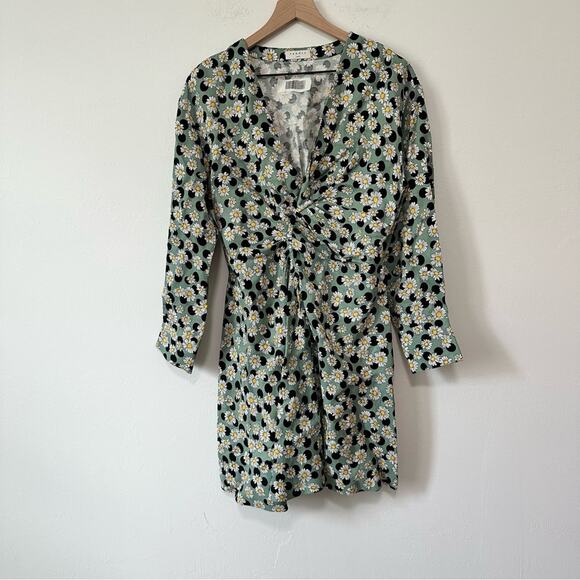 Sandro Angele Ruched Printed Mini Linen Blend Mini Dress S - Picture 3 of 15